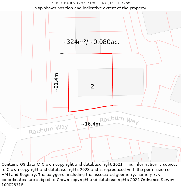 2, ROEBURN WAY, SPALDING, PE11 3ZW: Plot and title map