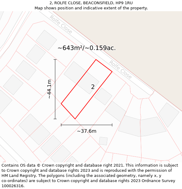 2, ROLFE CLOSE, BEACONSFIELD, HP9 1RU: Plot and title map