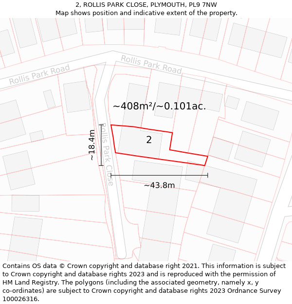 2, ROLLIS PARK CLOSE, PLYMOUTH, PL9 7NW: Plot and title map