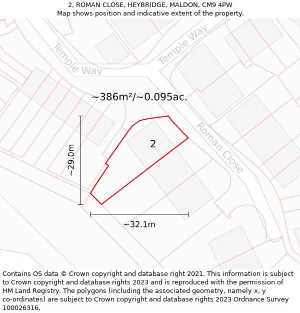 2, ROMAN CLOSE, HEYBRIDGE, MALDON, CM9 4PW: Plot and title map