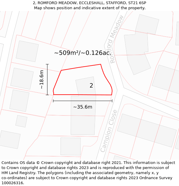 2, ROMFORD MEADOW, ECCLESHALL, STAFFORD, ST21 6SP: Plot and title map