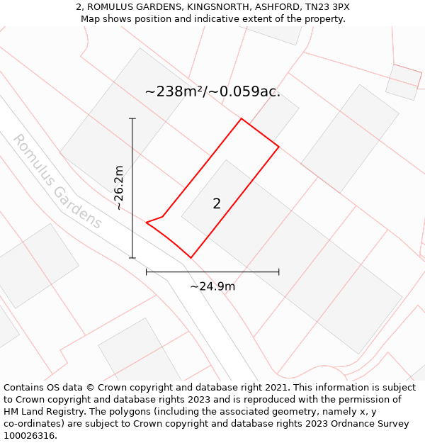 2, ROMULUS GARDENS, KINGSNORTH, ASHFORD, TN23 3PX: Plot and title map