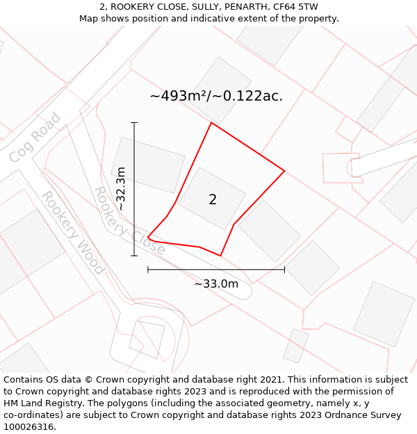 2, ROOKERY CLOSE, SULLY, PENARTH, CF64 5TW: Plot and title map