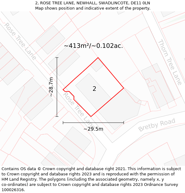 2, ROSE TREE LANE, NEWHALL, SWADLINCOTE, DE11 0LN: Plot and title map