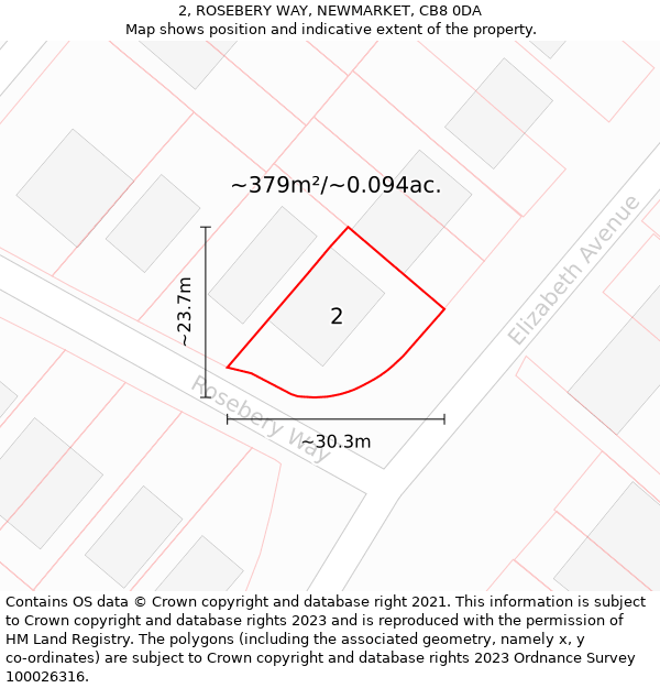 2, ROSEBERY WAY, NEWMARKET, CB8 0DA: Plot and title map