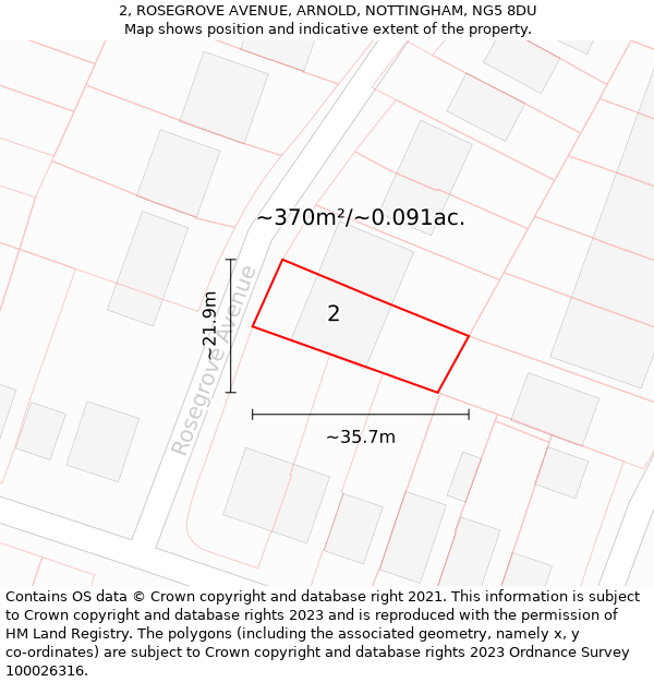 2, ROSEGROVE AVENUE, ARNOLD, NOTTINGHAM, NG5 8DU: Plot and title map