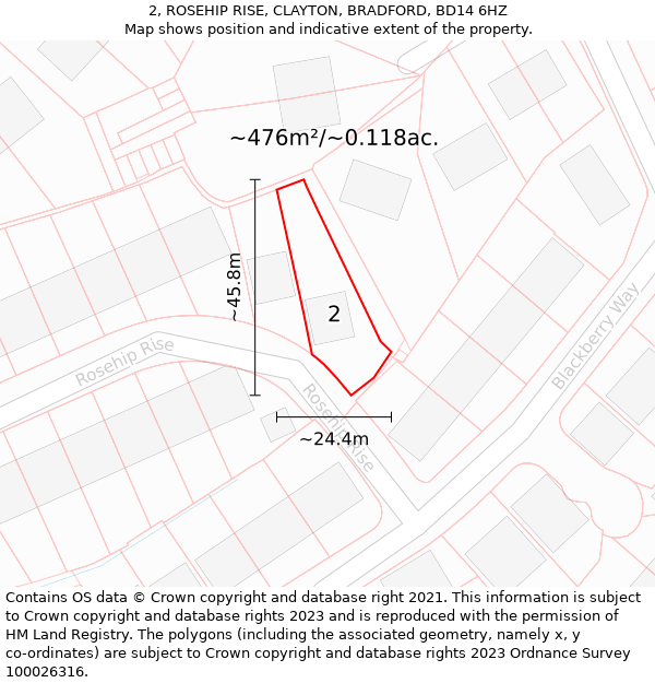 2, ROSEHIP RISE, CLAYTON, BRADFORD, BD14 6HZ: Plot and title map