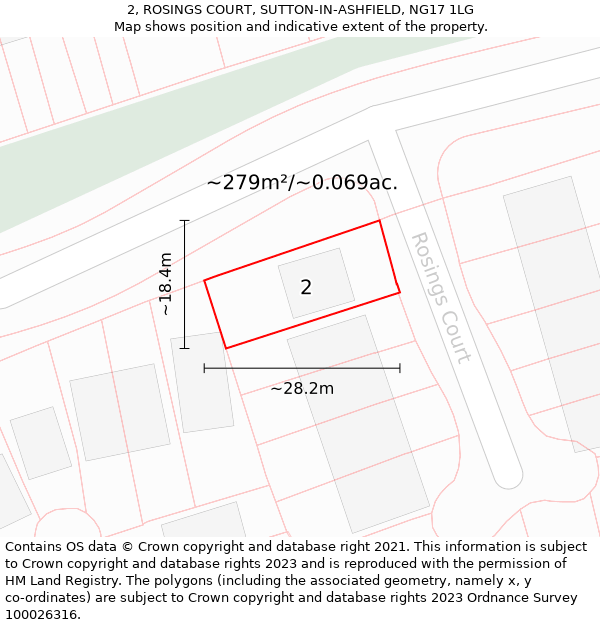 2, ROSINGS COURT, SUTTON-IN-ASHFIELD, NG17 1LG: Plot and title map