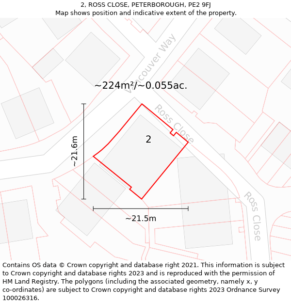 2, ROSS CLOSE, PETERBOROUGH, PE2 9FJ: Plot and title map