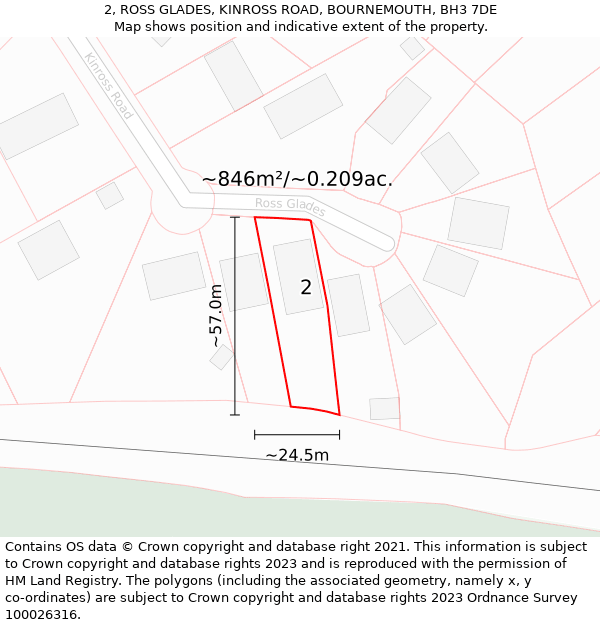 2, ROSS GLADES, KINROSS ROAD, BOURNEMOUTH, BH3 7DE: Plot and title map