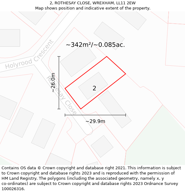 2, ROTHESAY CLOSE, WREXHAM, LL11 2EW: Plot and title map
