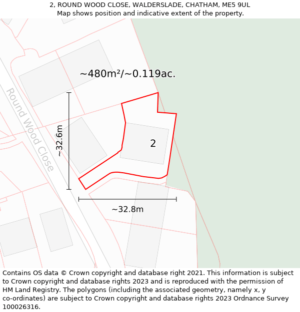 2, ROUND WOOD CLOSE, WALDERSLADE, CHATHAM, ME5 9UL: Plot and title map