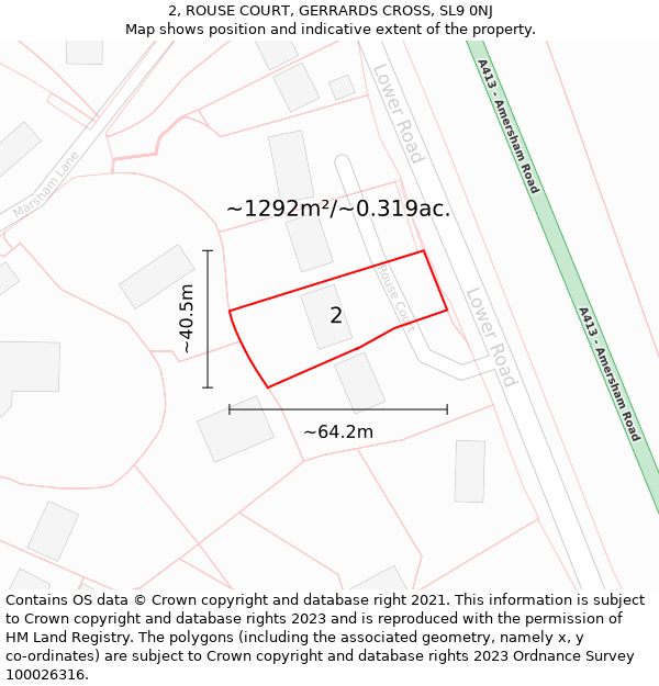 2, ROUSE COURT, GERRARDS CROSS, SL9 0NJ: Plot and title map