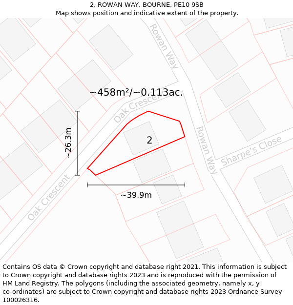 2, ROWAN WAY, BOURNE, PE10 9SB: Plot and title map