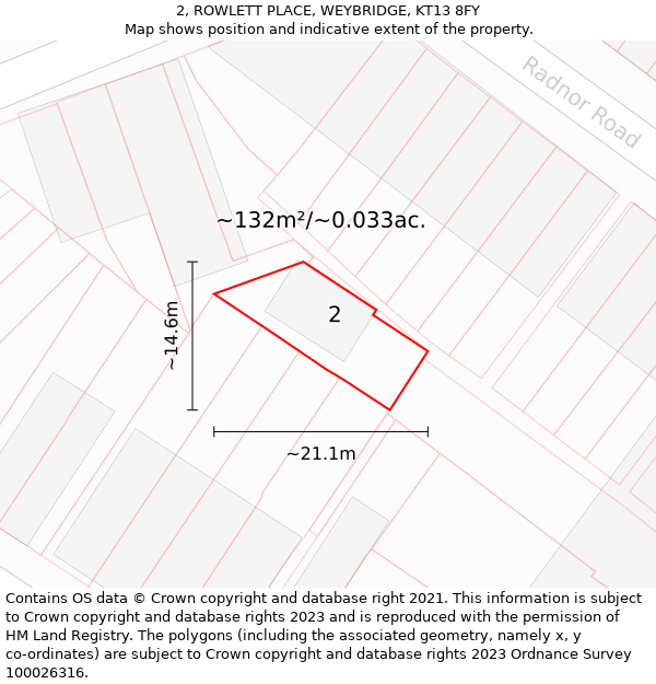 2, ROWLETT PLACE, WEYBRIDGE, KT13 8FY: Plot and title map