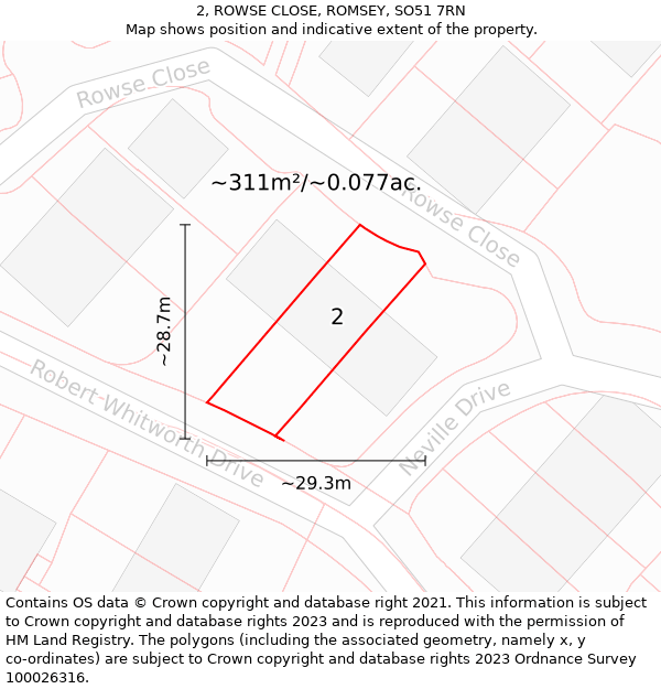 2, ROWSE CLOSE, ROMSEY, SO51 7RN: Plot and title map