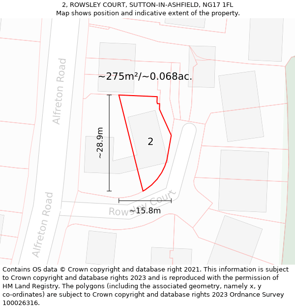 2, ROWSLEY COURT, SUTTON-IN-ASHFIELD, NG17 1FL: Plot and title map