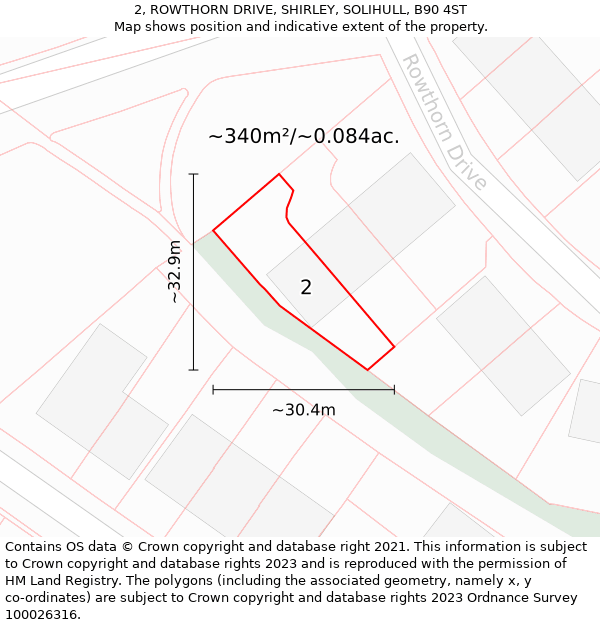 2, ROWTHORN DRIVE, SHIRLEY, SOLIHULL, B90 4ST: Plot and title map