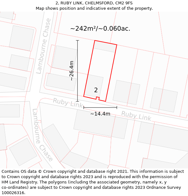 2, RUBY LINK, CHELMSFORD, CM2 9FS: Plot and title map