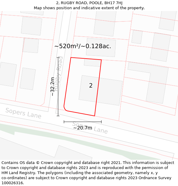 2, RUGBY ROAD, POOLE, BH17 7HJ: Plot and title map