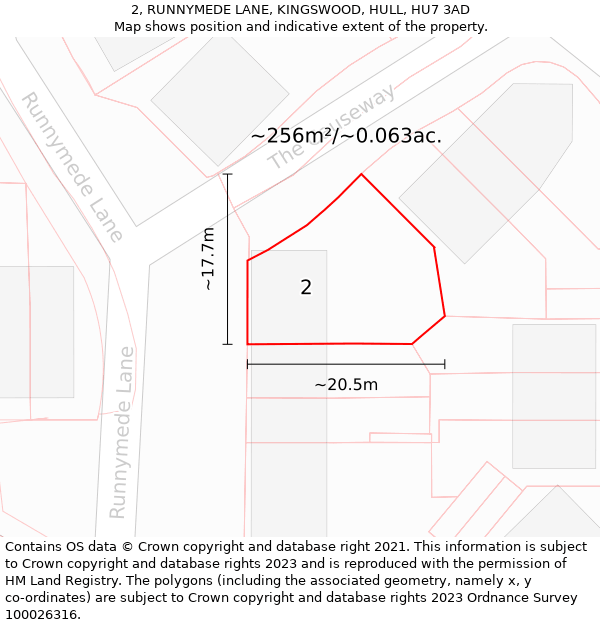 2, RUNNYMEDE LANE, KINGSWOOD, HULL, HU7 3AD: Plot and title map