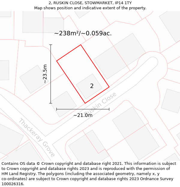 2, RUSKIN CLOSE, STOWMARKET, IP14 1TY: Plot and title map