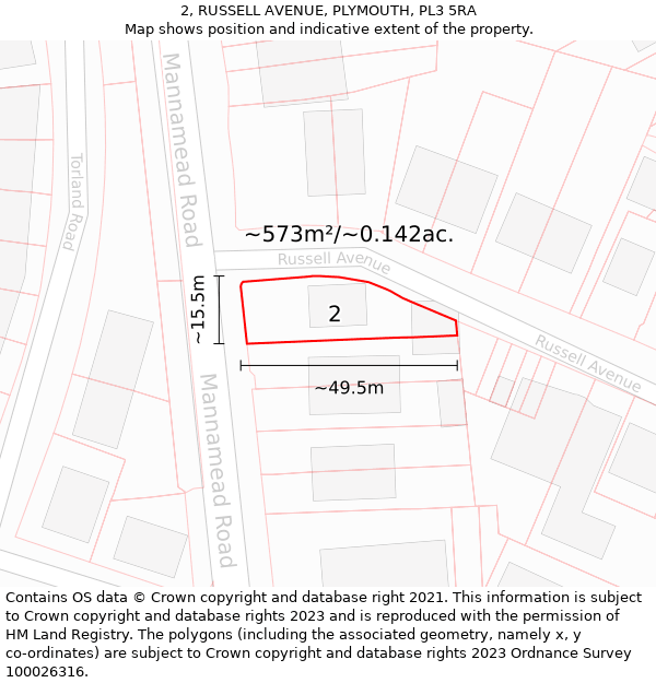 2, RUSSELL AVENUE, PLYMOUTH, PL3 5RA: Plot and title map