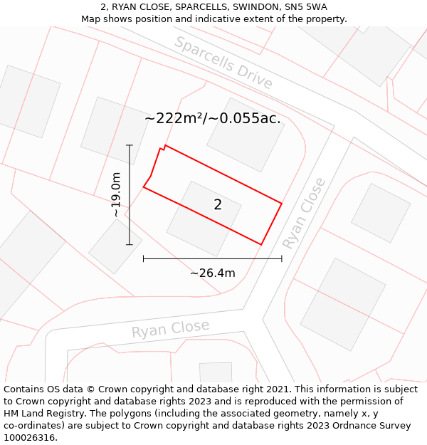 2, RYAN CLOSE, SPARCELLS, SWINDON, SN5 5WA: Plot and title map