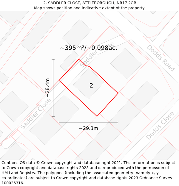 2, SADDLER CLOSE, ATTLEBOROUGH, NR17 2GB: Plot and title map