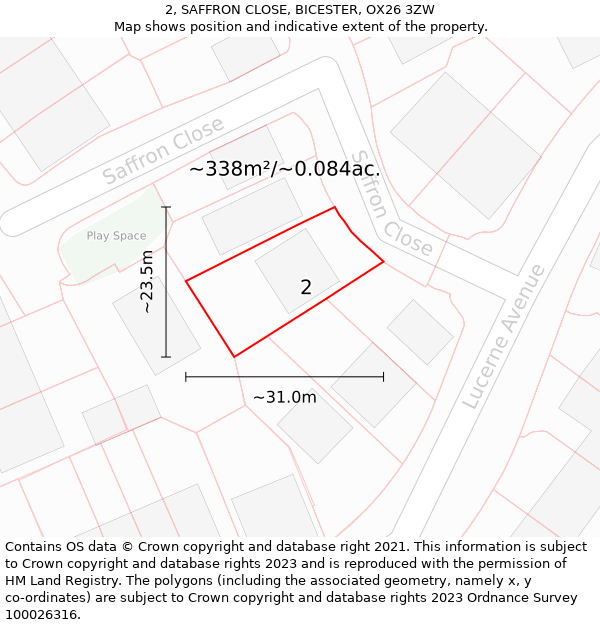 2, SAFFRON CLOSE, BICESTER, OX26 3ZW: Plot and title map