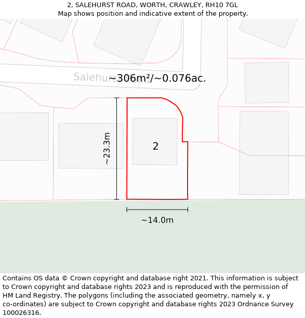 2, SALEHURST ROAD, WORTH, CRAWLEY, RH10 7GL: Plot and title map