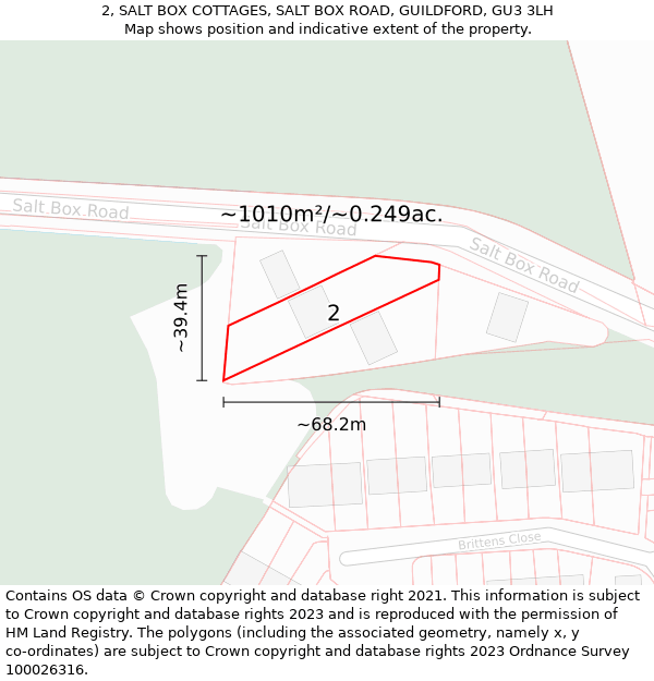 2, SALT BOX COTTAGES, SALT BOX ROAD, GUILDFORD, GU3 3LH: Plot and title map