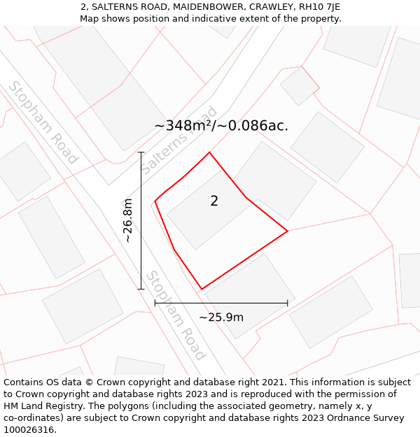 2, SALTERNS ROAD, MAIDENBOWER, CRAWLEY, RH10 7JE: Plot and title map