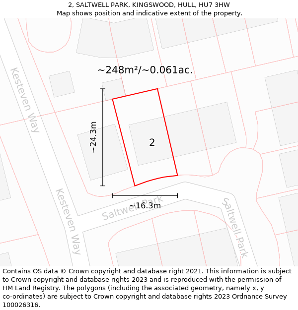 2, SALTWELL PARK, KINGSWOOD, HULL, HU7 3HW: Plot and title map