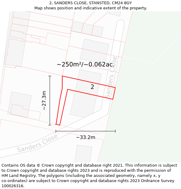 2, SANDERS CLOSE, STANSTED, CM24 8GY: Plot and title map