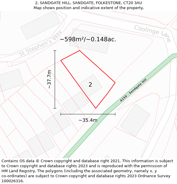 2, SANDGATE HILL, SANDGATE, FOLKESTONE, CT20 3AU: Plot and title map