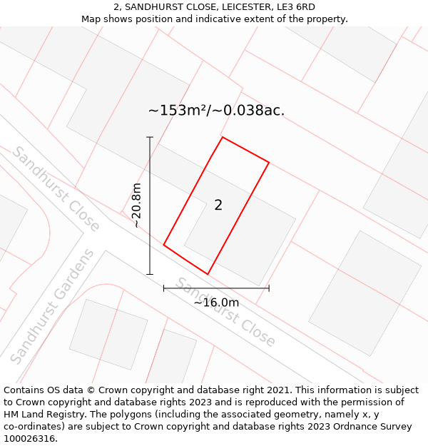 2, SANDHURST CLOSE, LEICESTER, LE3 6RD: Plot and title map