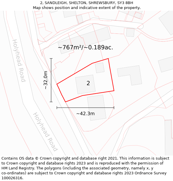 2, SANDLEIGH, SHELTON, SHREWSBURY, SY3 8BH: Plot and title map