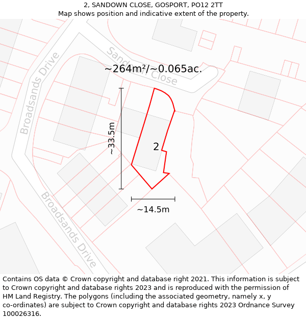 2, SANDOWN CLOSE, GOSPORT, PO12 2TT: Plot and title map