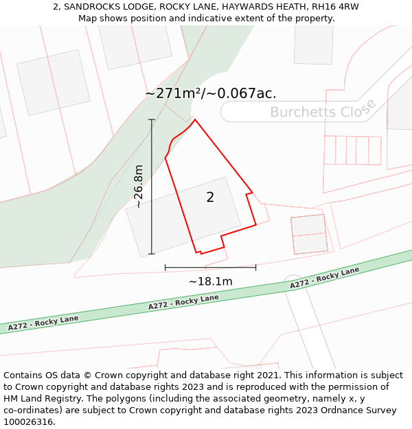 2, SANDROCKS LODGE, ROCKY LANE, HAYWARDS HEATH, RH16 4RW: Plot and title map