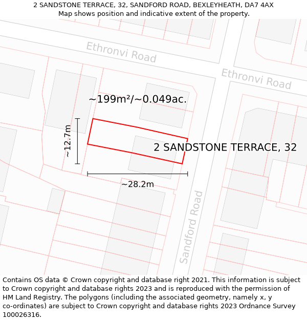 2 SANDSTONE TERRACE, 32, SANDFORD ROAD, BEXLEYHEATH, DA7 4AX: Plot and title map