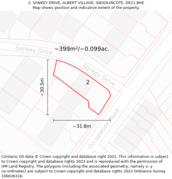 2, SANKEY DRIVE, ALBERT VILLAGE, SWADLINCOTE, DE11 8HE: Plot and title map