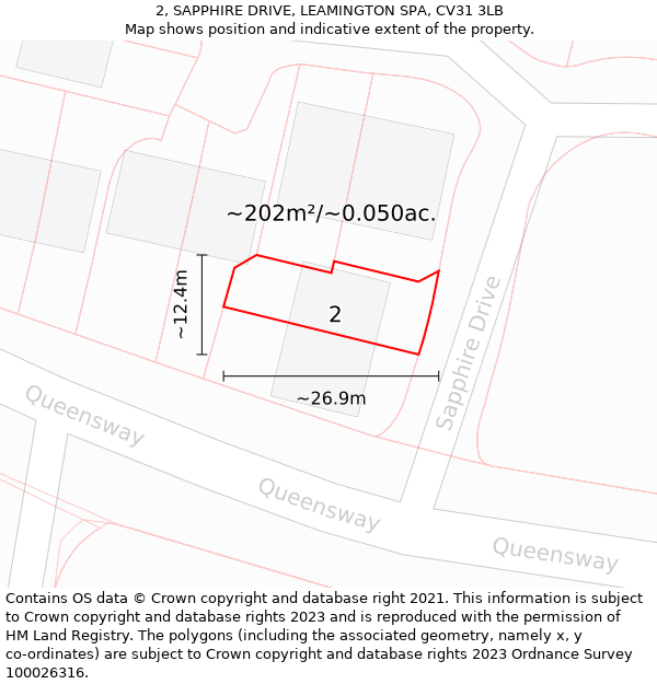 2, SAPPHIRE DRIVE, LEAMINGTON SPA, CV31 3LB: Plot and title map