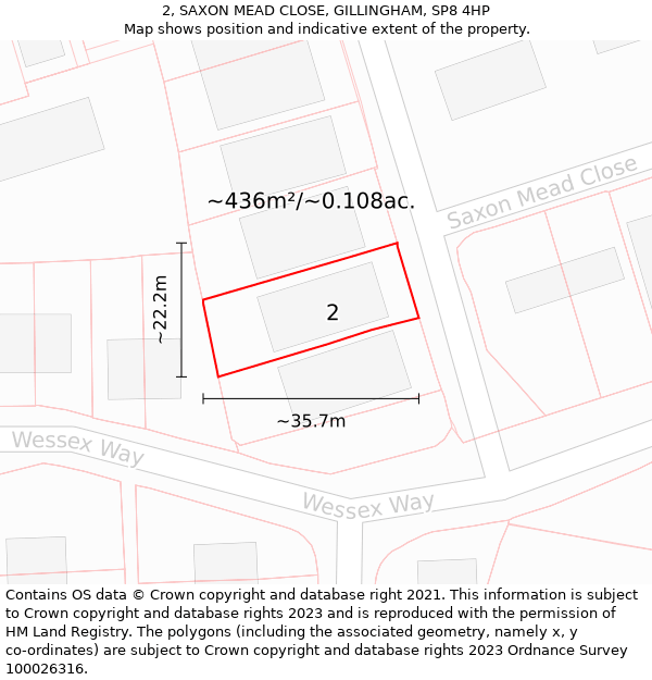 2, SAXON MEAD CLOSE, GILLINGHAM, SP8 4HP: Plot and title map