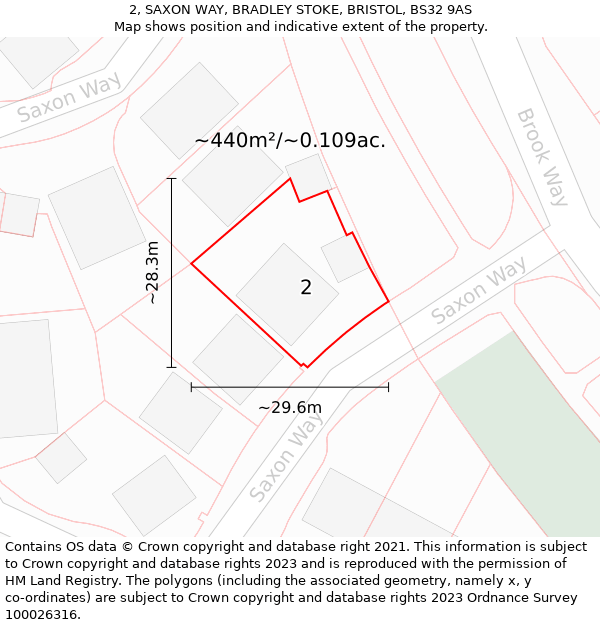 2, SAXON WAY, BRADLEY STOKE, BRISTOL, BS32 9AS: Plot and title map