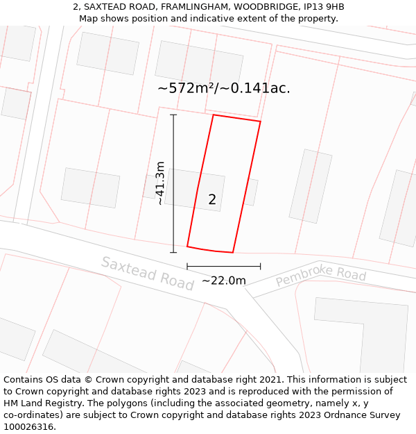 2, SAXTEAD ROAD, FRAMLINGHAM, WOODBRIDGE, IP13 9HB: Plot and title map