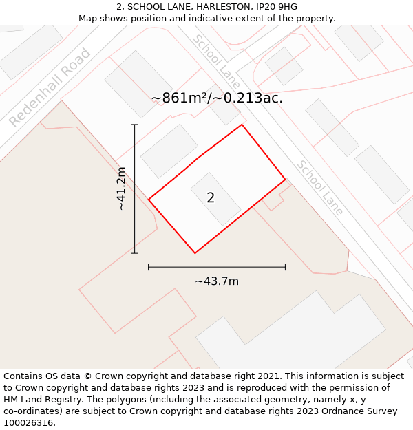 2, SCHOOL LANE, HARLESTON, IP20 9HG: Plot and title map