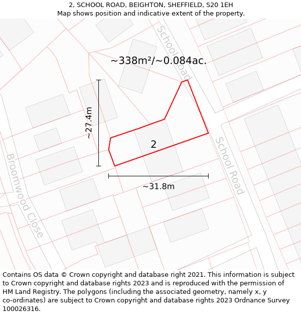 2, SCHOOL ROAD, BEIGHTON, SHEFFIELD, S20 1EH: Plot and title map