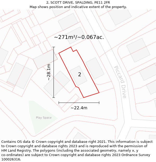 2, SCOTT DRIVE, SPALDING, PE11 2FR: Plot and title map