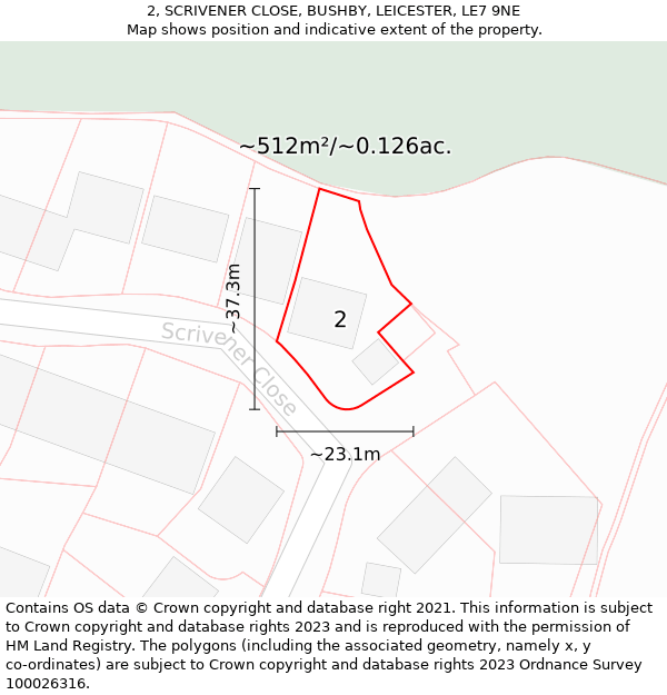 2, SCRIVENER CLOSE, BUSHBY, LEICESTER, LE7 9NE: Plot and title map